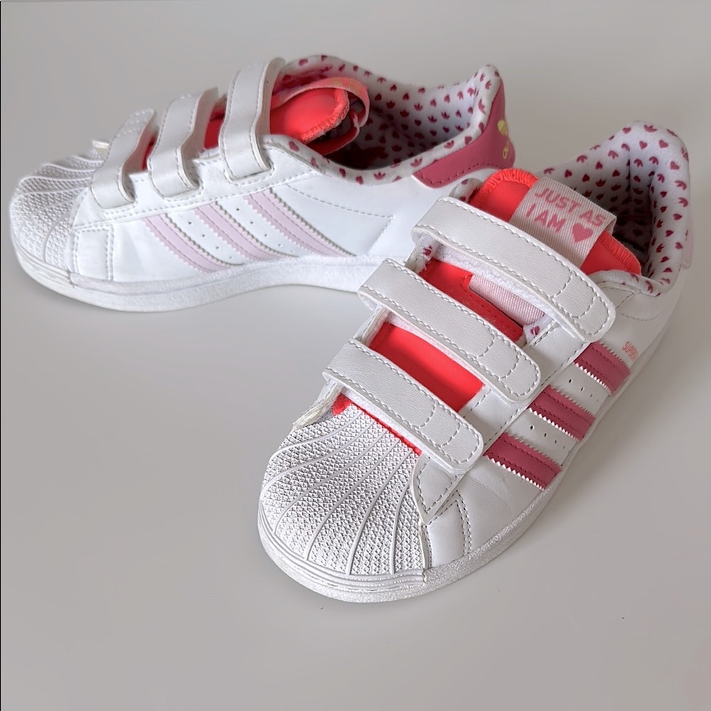 Adidas White and Pink Velcro Sneakers with Polka Dot Lining